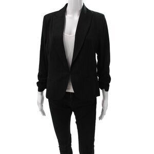 Amanda + Chelsea Womens Striped V-Neck Long Sleeve Black Blazer Size 10
